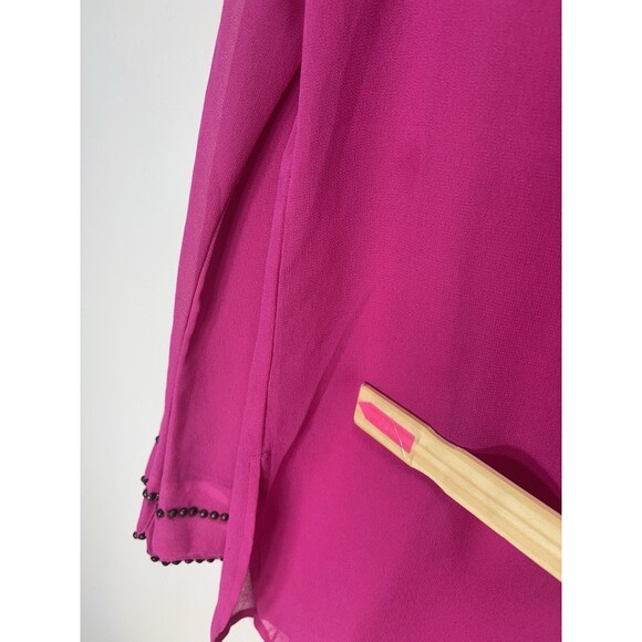 BOSTON PROPER Women’s SHEER EMBELLISHED V NECK TUNIC Top HOT PINK Sz S (flaw) - Picture 3 of 16